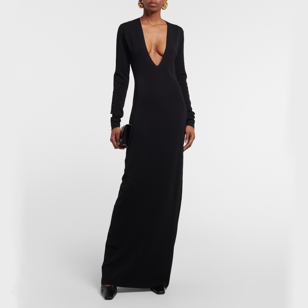 NILI LOTAN Iffet Plunging V-Neckline Jersey Knitted Maxi Dress